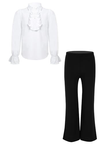Girls Boys Yoga Flare Legging Dance Pants with Long Sleeve Ruffle Shirt for Latin Jazz Ballet Dance Training Outfit
