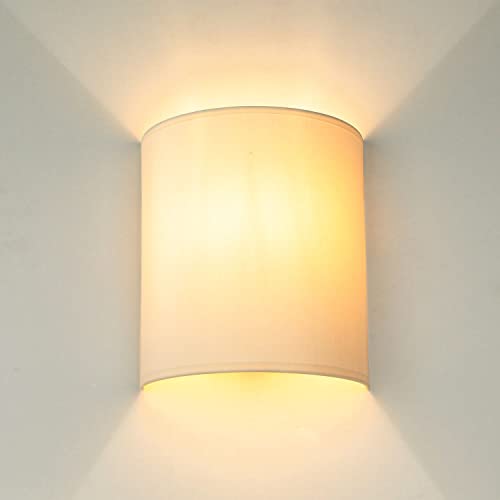 Licht-Erlebnisse Aplique blanco crema, pantalla de tela, aplique E27, H:23 cm, luz de arriba abajo, poco deslumbramiento, acogedor, salón, aplique dormitorio