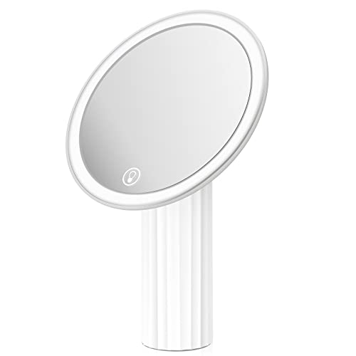 KerMiCi Makeup Mirror with Lights, Lighted Makeup Mirror LED Vanity Mirror with Roman Pillar Suction Pad Design Rechargeable Adjustable Brightness Light up Mirror with Touch Sensor