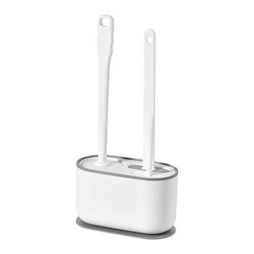 Image of Cyrank Toilet Brush, Toilet Brush with Ventilated Holder Toilet Bowl Brush Plunger Set Toilet Brush Plunger Combo for Restrooms(White)