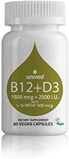 Unived Vegan B12 + D3, Vitamin B12 (1500Mcg Methylcobalamin), Vitamin D3 (2500Iu, Lichen), Vitamin B9 (500Mcg 5-Mthf) & Alfalfa, Supports Immune Bone & Heart Health, Energy & Metabolism, 60 Vegan Caps #TOP3