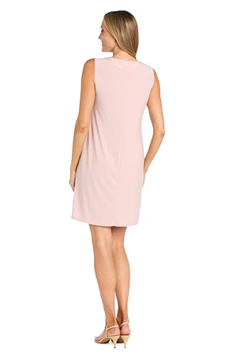 Image of R&M Richards Women's Elegant 2-Piece Shift Dress with Pleated Shimmer Duster Jacket for Mother of the Bride, Cocktail Attire