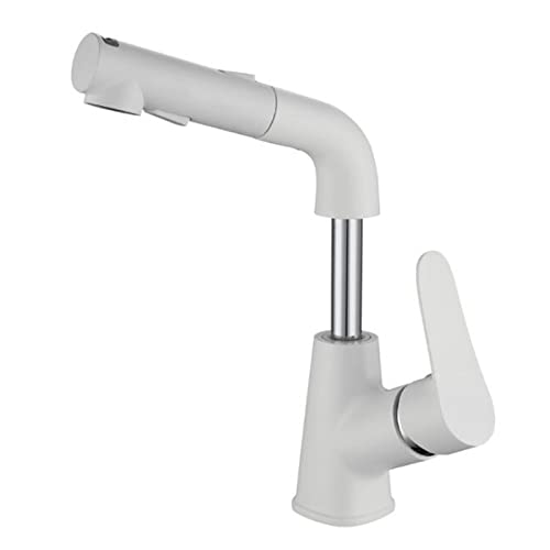 Mitigeur de salle de bains extractible robinet de lavabo eau chaude froide blanc