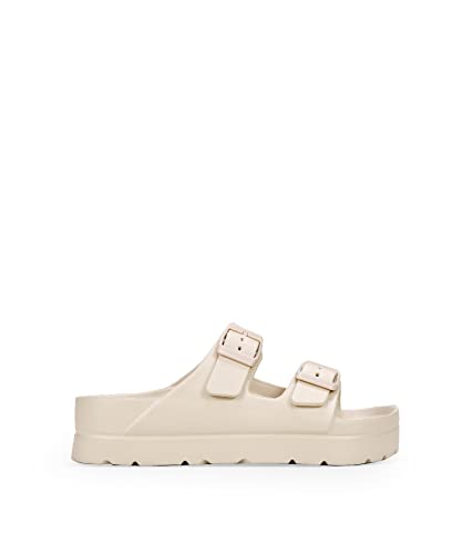 BOSANOVA Sandalias de Goma Estilo Pala con Dos Tiras al Empeine con Detalle de Hebillas Regulables y Suela de Plataforma. Sin Cierre. Calzado para Mujer Beige 37