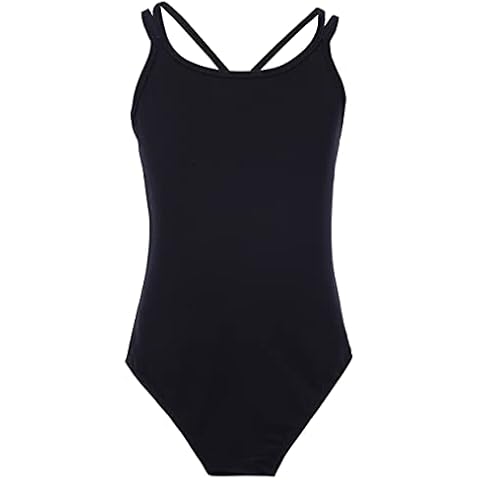 Oyolan Girl's Camisole Dance Leotard Double Straps Gym Ballet Athletic Leotards Dancewear Jumpsuits Bodysuits Dancewear Black 12-14 Cover