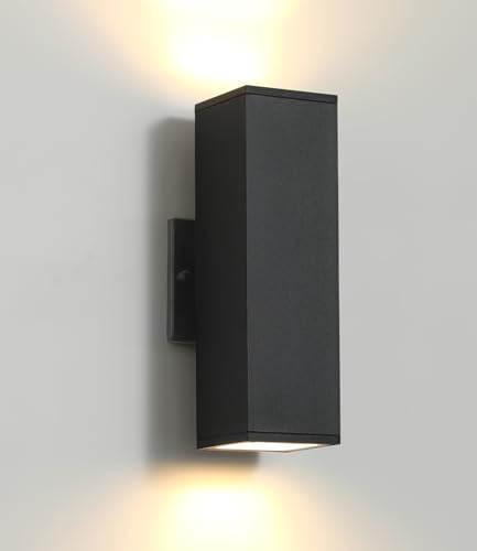 Image of LED Outdoor Wall Sconce Lights Modern Exterior Lighting Fixtures, Black | Up Down lights, Aluminum, IP65 Waterproof Exterior Wall Sconce, LED Porch Light for House Garage, 3000K, Bulb Incl., 1 Pack
