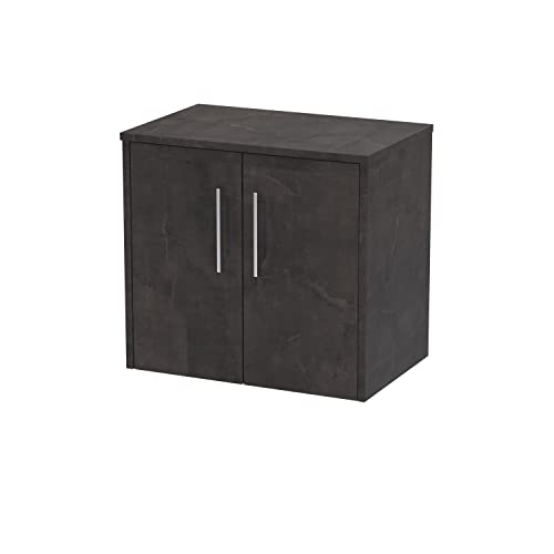 Image of Hudson Reed JNU2623W Juno Wall Hung 2 Door Countertop Vanity & Colour Worktop, 600mm, Matt Metallic Slate