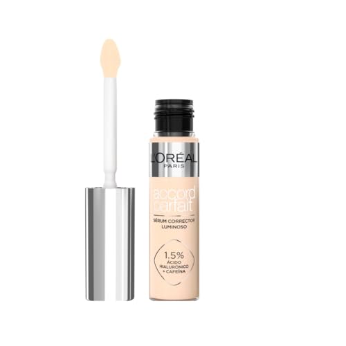L'Oréal Paris Sérum Corrector Iluminador, Cobertura Media, Acabado Radiante, con 1,5% Ácido Hialurónico y Cafeína, Accord Parfait, Tono 1.5R, 11ml