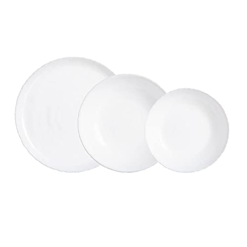 Luminarc 9319101 Vajilla de Vidrio Opal Extra Resistente para 6 Personas, 18 Piezas, Sin BPA, Hecha en Francia