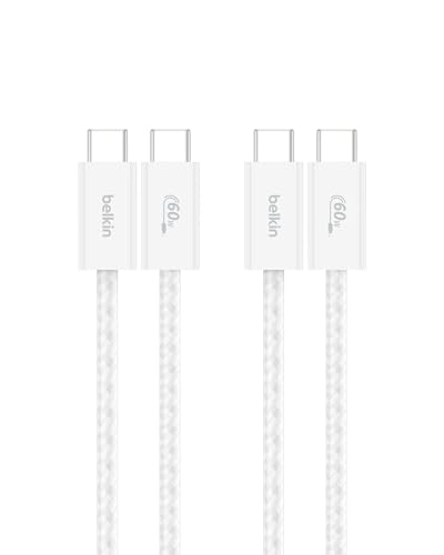 Image of Belkin USB C to USB C 60W Braided Cable 2 Pack, 3.3ft iPhone Charger Cord