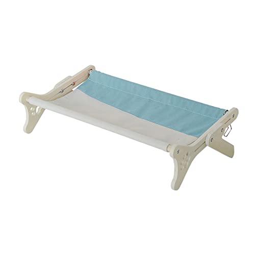 Percha para ventana de gato con estante de madera y cama colgante azul 3