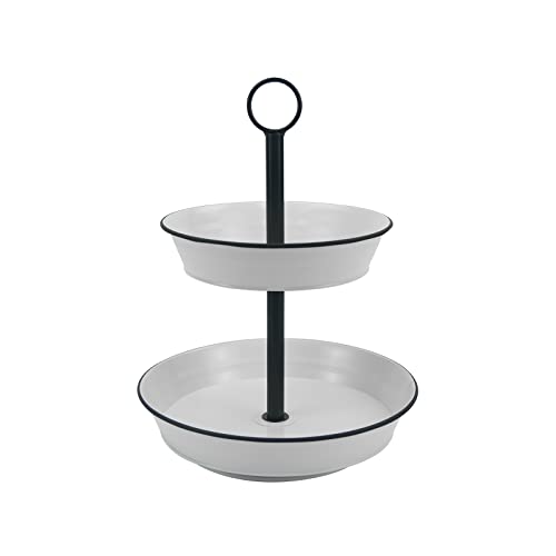 2 Tier Galvanized Cupcake Stand, Tiered Tray Stand, Serving Trays for Party - 360° Rotatable Galvanized Tray Round Dessert Stands for Tea Party Wedding Baby Shower Buffet Server (White)