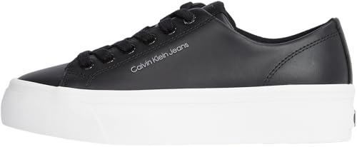 Calvin Klein Zapatillas Sneaker vulcanizadas Mujer Flatform Low de Piel, Negro (Black/Bright White), 37