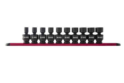 SUNEX TOOLS 3657, 3/8 Inch Drive Universal Impact Socket Set, 10-Piece, Metric, 10mm - 19mm, Cr-Mo Alloy Steel, Radius Corner Design, Dual Size Markings, Heavy Duty Storage Case, Meets ANSI Standards
