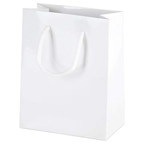 Thepaperbagstore 10 White Extra Small Gloss Luxury Boutique Paper Bags with Rope Handles - 115x145x65mm Cover