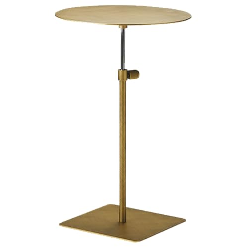 JINGSHIQIAOPL Barra Bar Redonda de Altura Ajustable de 50 a 70 cm, Mesa Pequeña Cocina Redonda de Acero Inoxidable para Dormitorio, Balcón, Sofá, Cama, Espacios Pequeños y Bar(Gold,35x35cm/14x14in)