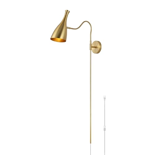 Image of SAFAVIEH Lighting Collection Hellene Brass 1-light Swing Arm Wall Sconce Light Fixture Ideal for Bathroom, Entryway, Vanity, Foyer, Hallway, Living Room (LED Bulb Included)