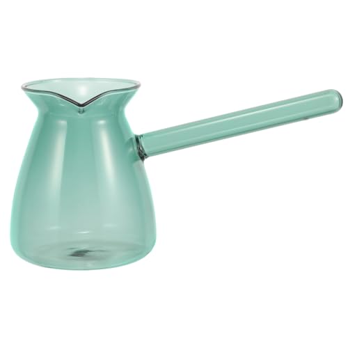 MALUGOGO Tetera de Vidrio de Borosilicato Alta Resistencia 450 Ml con Asa Lateral Color Verde para Café y Leche, Jarra Versátil para Servir Hogar y Preparación de Bebidas Calientes