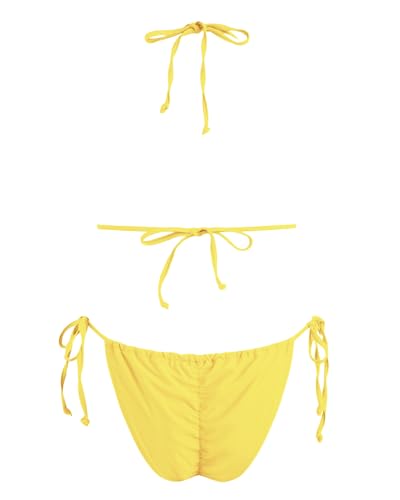 Image of Women's Triangle Bikini Set String Swimsuit Print Tie Smocked Ruched Two Piece Bathing Suit