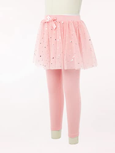 FEESHOW Girls Sequins Star Ruffle Lace Mesh Skirt with Leggings Toddler Stretchy Cotton Footless Tights Pantskirt4