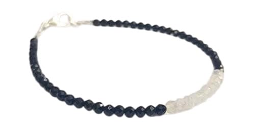Pulsera ajustable de piedra lunar con brillo facetado y plata