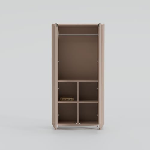 Image of 2 Door Wardrobe Almirah for Bedroom, 72 Inch | Premium HDHMR Wooden Cupboard with Hanging Rod & Storage Compartments | Fluted Push-to-Open Clothes Organizer Cabinet | Taupe Finish