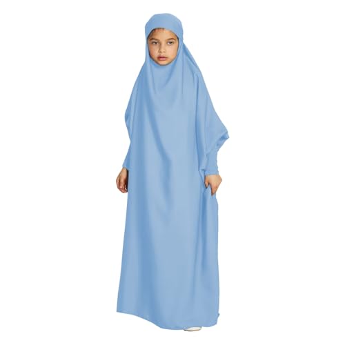 Girls Abayas Full Cover Hijab Dubai Kaftan Prayer Dress Kids Muslim Long Sleeve Hooded Robe Ramadan Girls Islamic