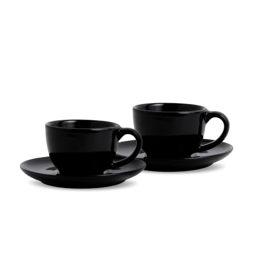 Image of Shay Ceramic Espresso Cup Set, Set of 2, 100ml, Black | Espresso Cup and Saucer | Glossy Finish | Espresso Cup Ceramic | Espresso Cups Small | Microwave Safe (Espresso Set, Black)