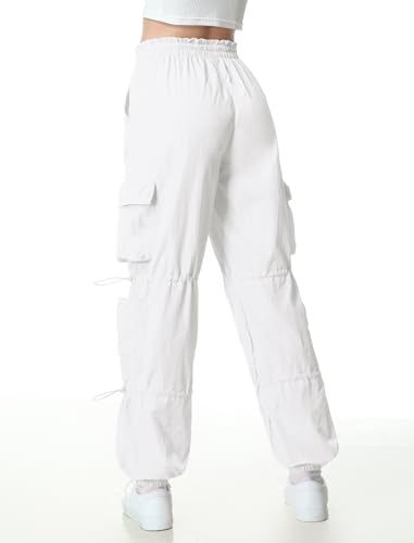 Image of EXARUS Girls Parachute Pants Cargo Hip Hop Wide Leg Baggy Y2K Teen | Tween Casual School Dance Streetwear with Pockets Elastic Waist Youth Junior Kids Bottoms Hiking 8-14Y