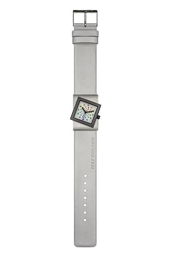 ROLF CREMER | Damenarmbanduhr Turn S 507780 mit weißem Lederarmband und Buntem Zifferblatt | Silbernes Edelstahlgehäuse und Schwarze Zeiger | Dornverschluss aus Edelstahl | Echtlederarmband