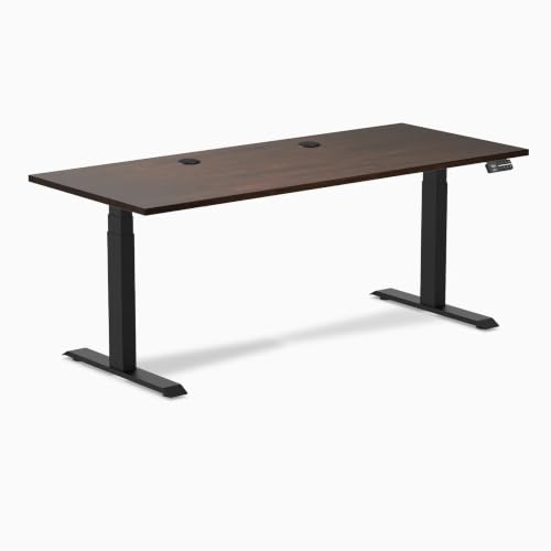 Image of Desky Dual Rubberwood Sit Stand Desk Dark Walnut 48 inch Matte Black