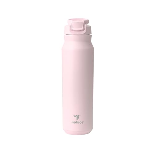 Image of REDUCE 32 oz Hydrate Pro Stainless Steel Insulated Water Bottle - Flip Top Leak-Proof Lid, Dishwasher Safe, BPA-Free, Dual Wall Vacuum, Keeps Drinks Cold for 48 Hrs, Cup Holder Friendly - Pink Quartz