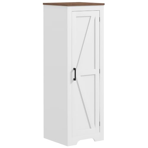 Image of HOMCOM Farmhouse Storage Cabinet Adjustable Shelf, Single Barn Door, White