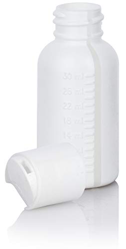 JUVITUS 1 oz White Graduated Plastic HDPE Boston Round Bottles with White Disc Cap (6 pack)