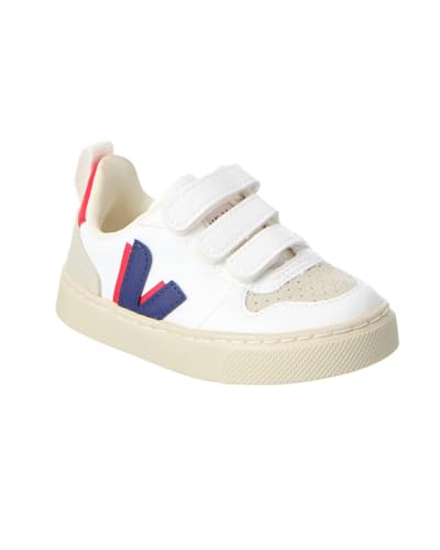 VEJA Small V-10 W (Toddler/Little Big Kid) Sneaker, White_Cobalte_Pekin, 10 Wide US Unisex