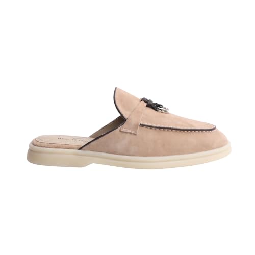 Image of XOBZJH Designer Women's Mules Flat Heel - Suede Leather Flats with Tassel Detail, Comfortable Slip-On Backless Loafers,Casual & Work Shoes