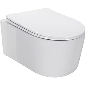 MOG Inodoro suspendido Easy Clean Rimless/Rimfree (sin borde) incl. asiento con mecanismo de cierre suave SOFTCLOSE + extraíble. – ADIGE