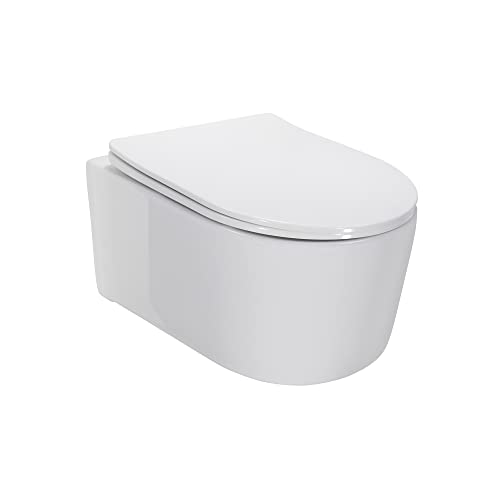 MOG Inodoro suspendido Easy Clean Rimless/Rimfree (sin borde) incl. asiento con mecanismo de cierre suave SOFTCLOSE + extraíble. – ADIGE