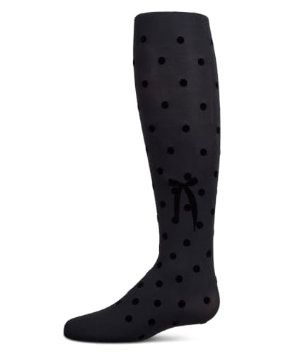 Image of MeMoi Girls Opaque Polka Dot Bow-Trimmed Flocked Tights
