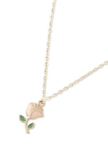 Image of ZAVERI PEARLS Pink & Green Enamelled Beautiful Rose Contemporary Pendant & Chain For Women-ZPFK16784