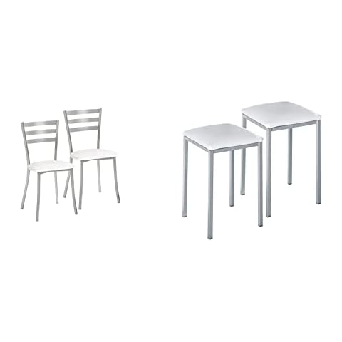 ASTIMESA Juego de 2 Sillas y 2 Taburetes de Cocina, Blanco Cover