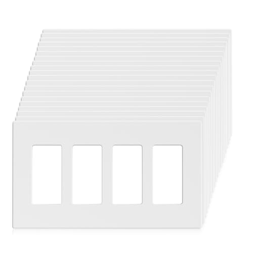 Image of ELEGRP 4-Gang Screwless Decorative Wall Plates, Mid-Size Unbreakable Thermoplastic Faceplate Cover for Decorator Receptacle Outlet Switch, UL Listed (20 Pack, Matte White)