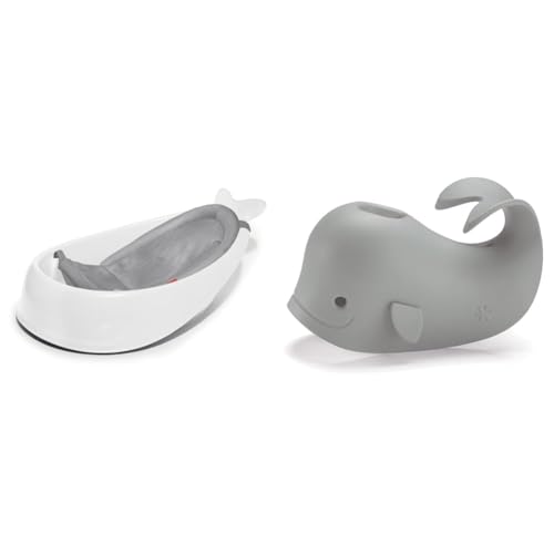 Image of Skip Hop Baby Bath Tub, 3-Stage Smart Sling Tub, Moby, White & Baby Bath Spout Cover, Universal Fit, Moby, Grey