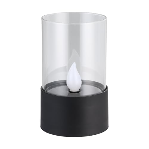 Eglo Lámpara solar de mesa para exterior Z_Solar, artefacto con efecto llama, plástico negro con cilindro de vidrio, luz cálida, 14 cm