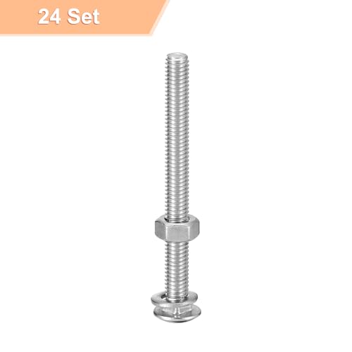 Image of uxcell M6x65mm Square Neck Carriage Bolts with Nuts & Washers, 24Set 304 Stainless Steel Round Head Square Neck Coach Bolt Screws, Silver Tone