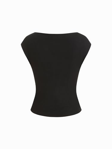 Image of CIDER Boat Neck Tops for Women Sleeveless Ruched Crop Tank Tops | Slim Fit, Trendy Summer Outfits, Casual Tee Shirt