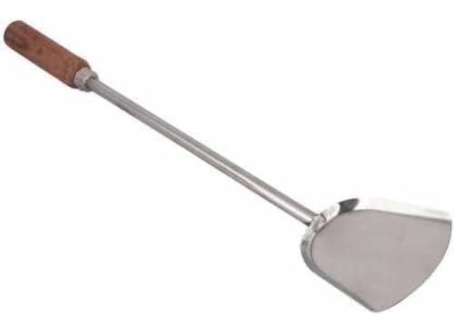 Image of Steel Commercial Turner Palta 20 Inch with Wooden Handle | Stainless Steel Cooking Spatula Karchi for Indian Kitchen (Medium)