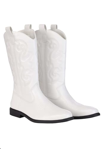 Fun Costumes Mens White Cowboy Boots Costume | Adult White Faux Leather Boots for Rodeo Western-Themed Parties and Costume Events Size 9