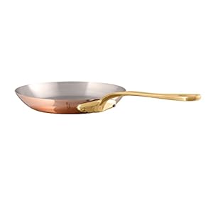 Mauviel M’Heritage 200 B 2mm Polished Copper & Stainless Steel Frying Pan With Brass Handles, 10.24-in, Made In France