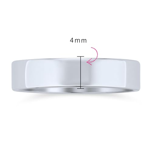 Minimalist Plain Simple .925 Sterling Silver Flat Couples Wedding Band Ring For Women For Men 4MM4